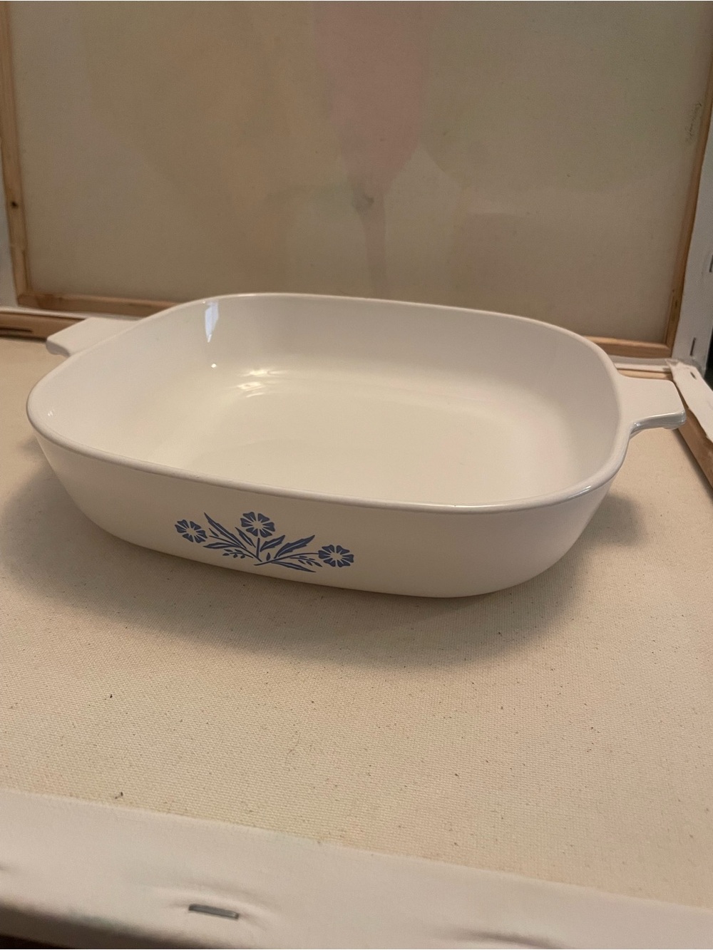 Corning Ware White Baking Dish with Blue cornflowers vintage 1960-1970